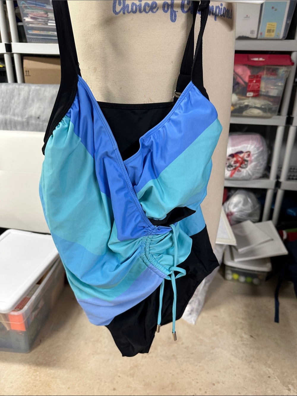 Colorblock One-Piece Swimsuit in Blue & Aqua — Women's